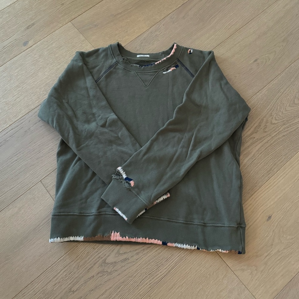 MOTHER Green Sweatshirt with Distressed Details